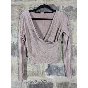 Zara W/B‎ Collection Blouse Woman's Medium Pink Crossover Cropped Dusty Rose
